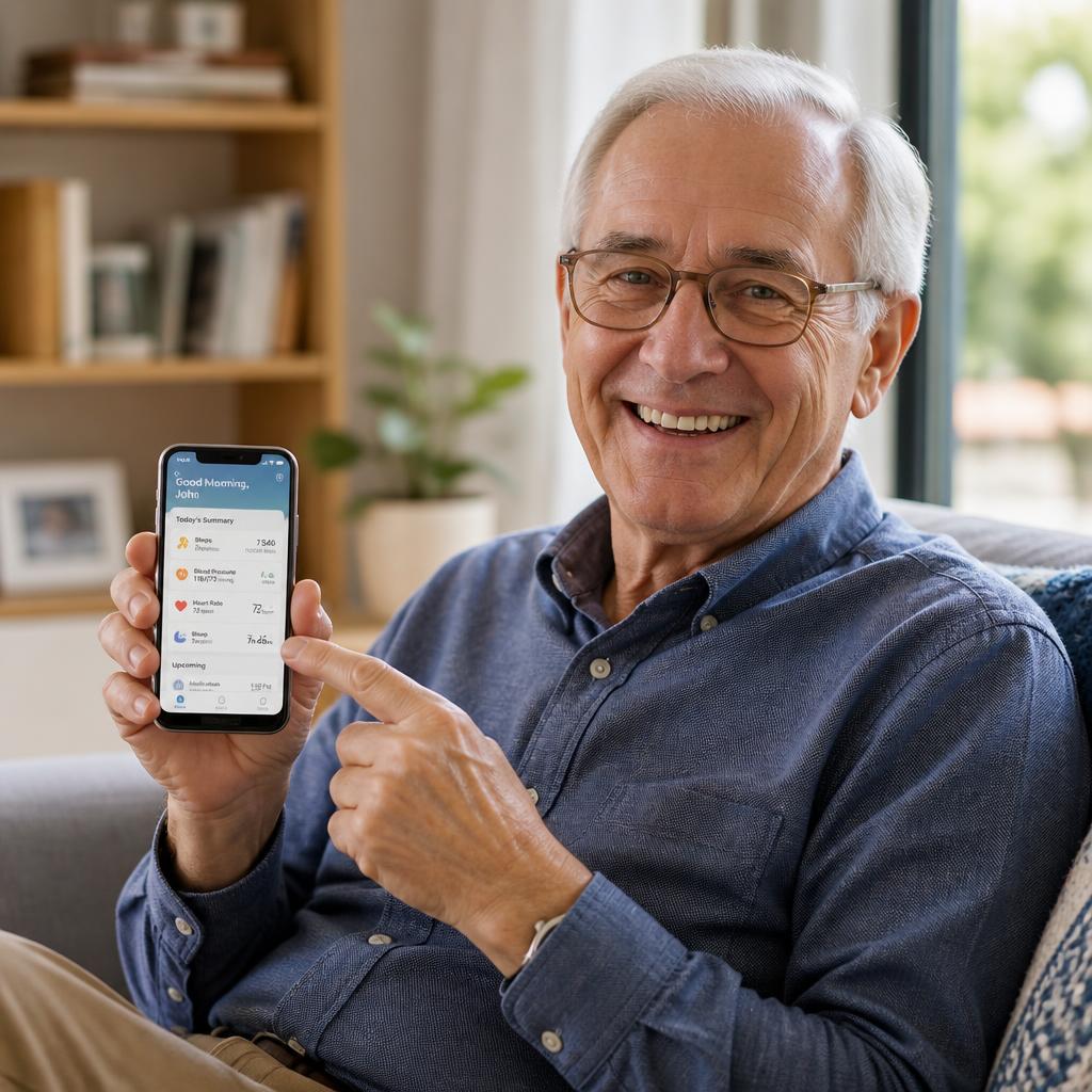 Idoso usando o aplicativo Prevent Senior no celular